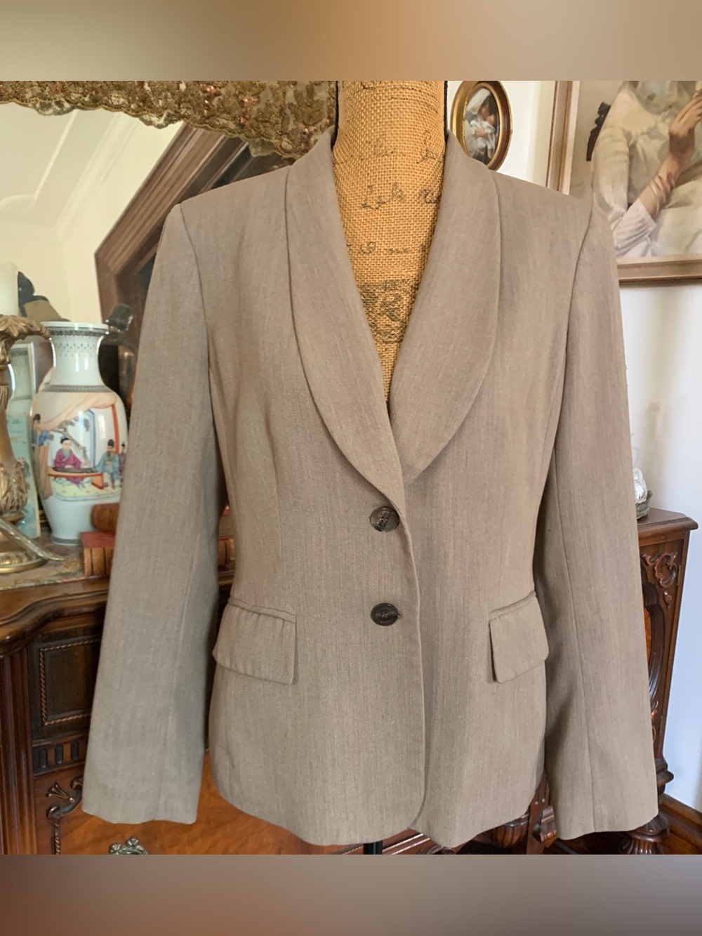 Vintage Boho Classic Warm Grey Tan Blazer Jacket